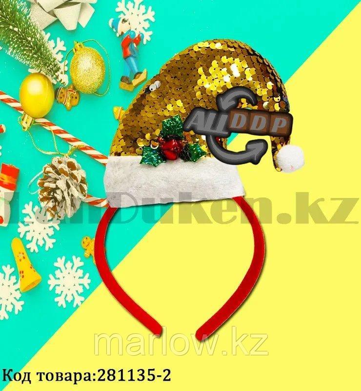 Ободок с колпаком Санта Клауса Деда мороза с пайетками детский праздничный новогодний желтая - фото 1 - id-p111453884