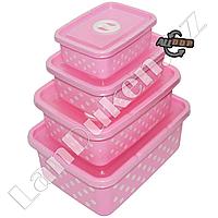 Набор из 4 прямоугольных контейнеров для хранения еды (емкость для сыпучих продуктов) розовый