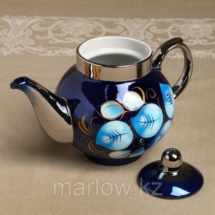 Набор «Жостово на синем», рюмка, 3 предмета, самовар 3 л, заварочный чайник 0,7 л, поднос - фото 7 - id-p111435301