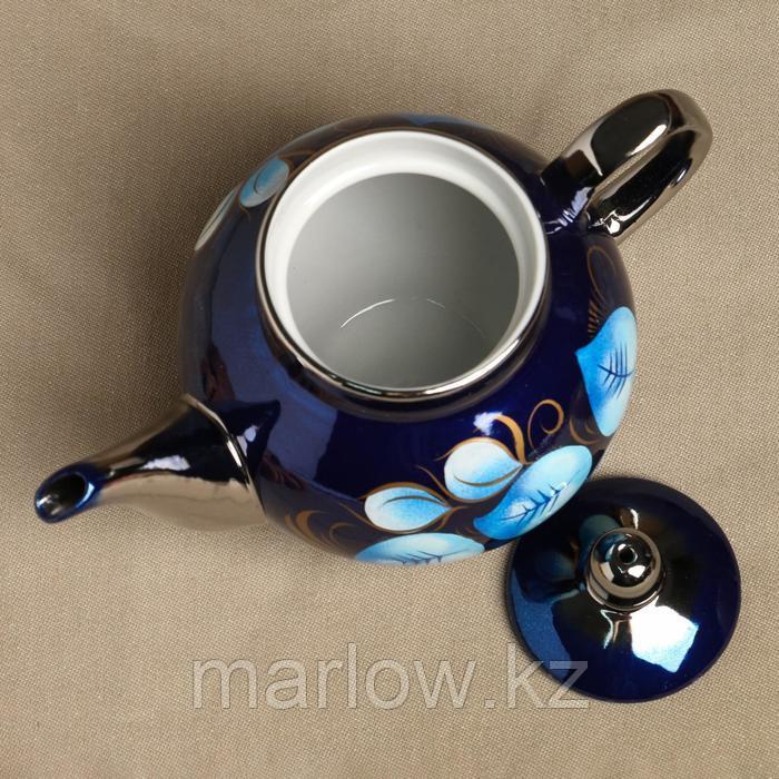 Набор «Жостово на синем», рюмка, 3 предмета, самовар 3 л, заварочный чайник 0,7 л, поднос - фото 8 - id-p111435301