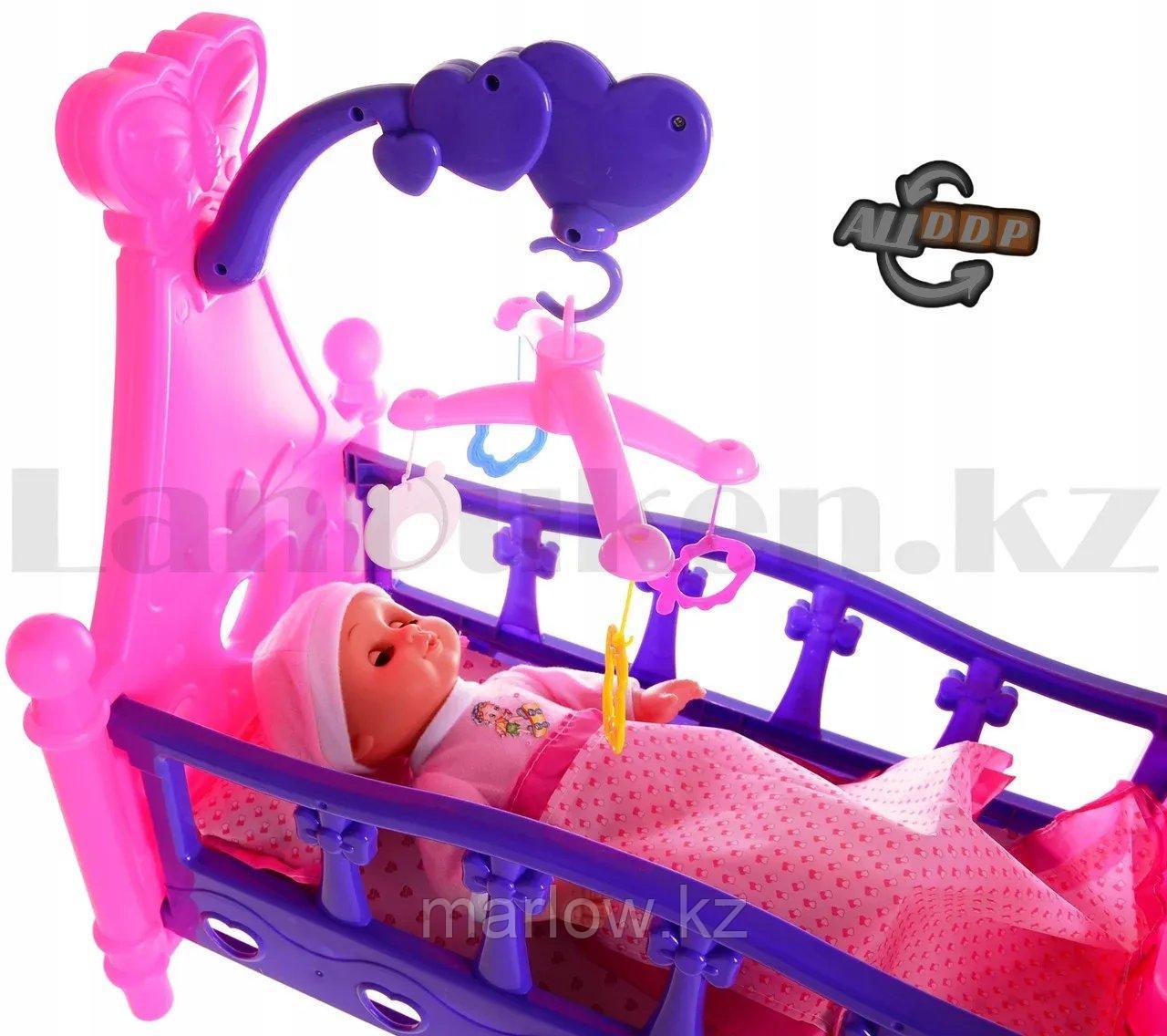 Кроватка-качалка для кукол пупсов игрушечная музыкальная с покрывалом и подушкой Musical Rocking bed - фото 8 - id-p111452925