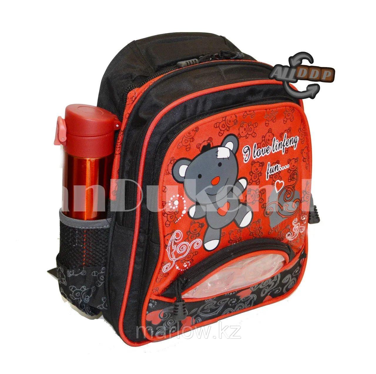 Рюкзак с ортопедической спинкой детский со светоотражателями и с очками Мишка JinRong F 50 красный - фото 8 - id-p111453971