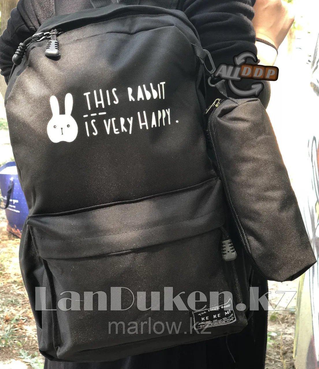 Универсальный школьный рюкзак с пеналом кролик черный - фото 4 - id-p111453980