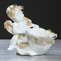 Статуэтка "Ангел с лилией", белая, с золотистым декором, 30 см
