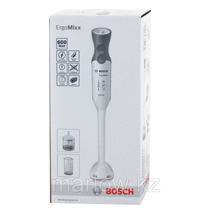 Блендер Bosch MSM 66050 RU, 600 Вт, погружной, 12 скоростей, 3 насадки, белый/серый - фото 2 - id-p111435422
