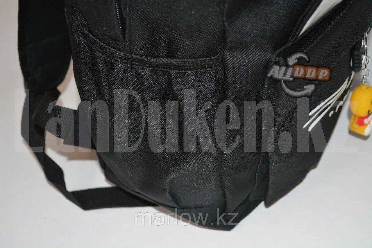 Универсальный школьный рюкзак с пеналом с ушками кошки и брелоком черный - фото 7 - id-p111454022