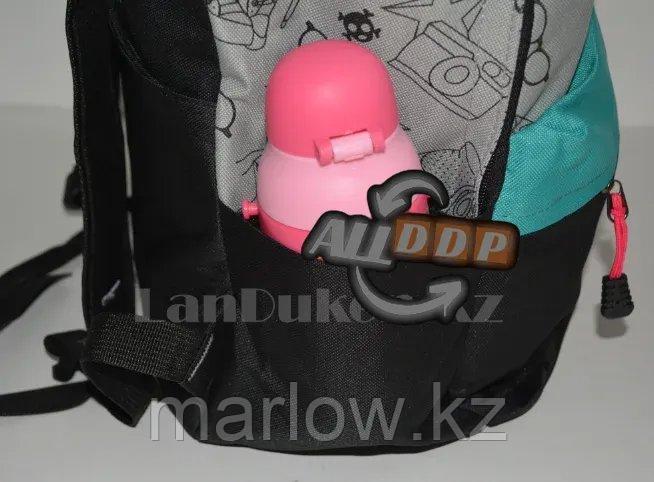 Универсальный школьный рюкзак с кошкой в очках серый с бирюзовым - фото 8 - id-p111454029