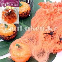 Декоративная марлевая паутина на Хэллоуин Spider webs (оранжевая)