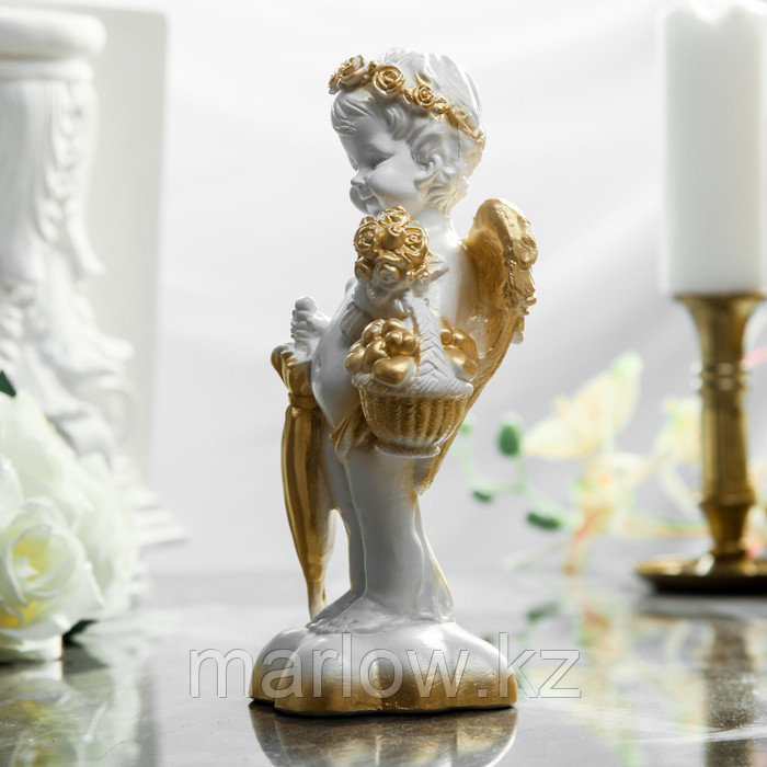 Статуэтка "Ангел с зонтиком", белый цвет, с золотистым декором, 23 см - фото 2 - id-p111438283