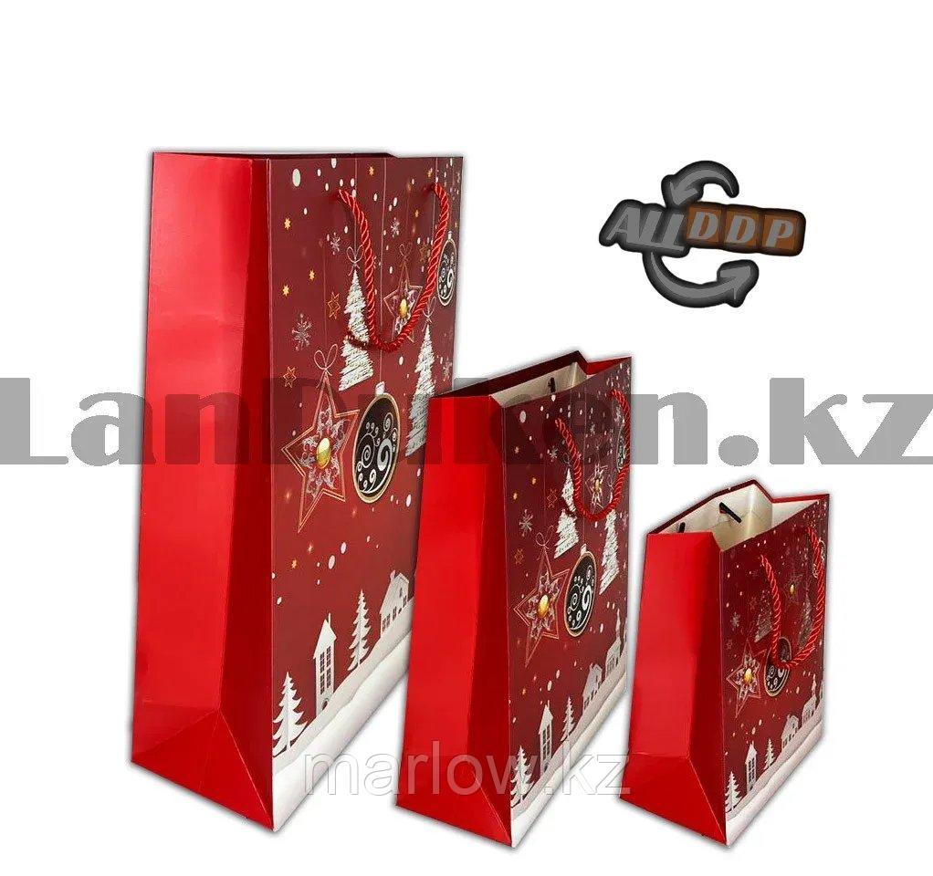 Пакет подарочный L(30х41) в новогодней тематике красный цвет с игрушками - фото 5 - id-p111454113