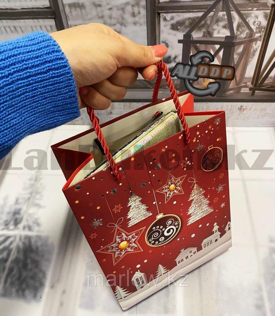 Пакет подарочный S(18х23) в новогодней тематике красный цвет с игрушками - фото 7 - id-p111454116
