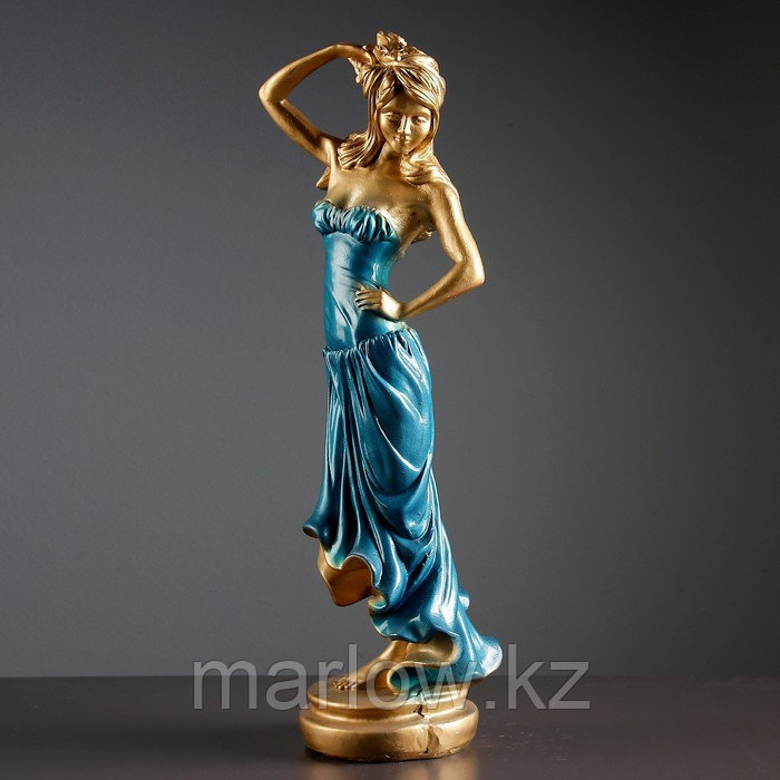Фигура "Девушка с розой" бронза синее платье 15×20×55 см, - фото 1 - id-p111439293