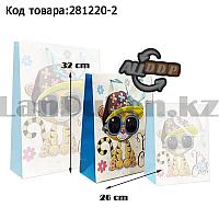Пакет подарочный M(26х32) 3D иллюстрация для детей с блестками белого цвета с тигренком