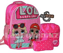 Рюкзак для начальных классов, для школьниц 3 в 1 с ортопедической спинкой, принт LOL 2 куклы (ярко-розовый)