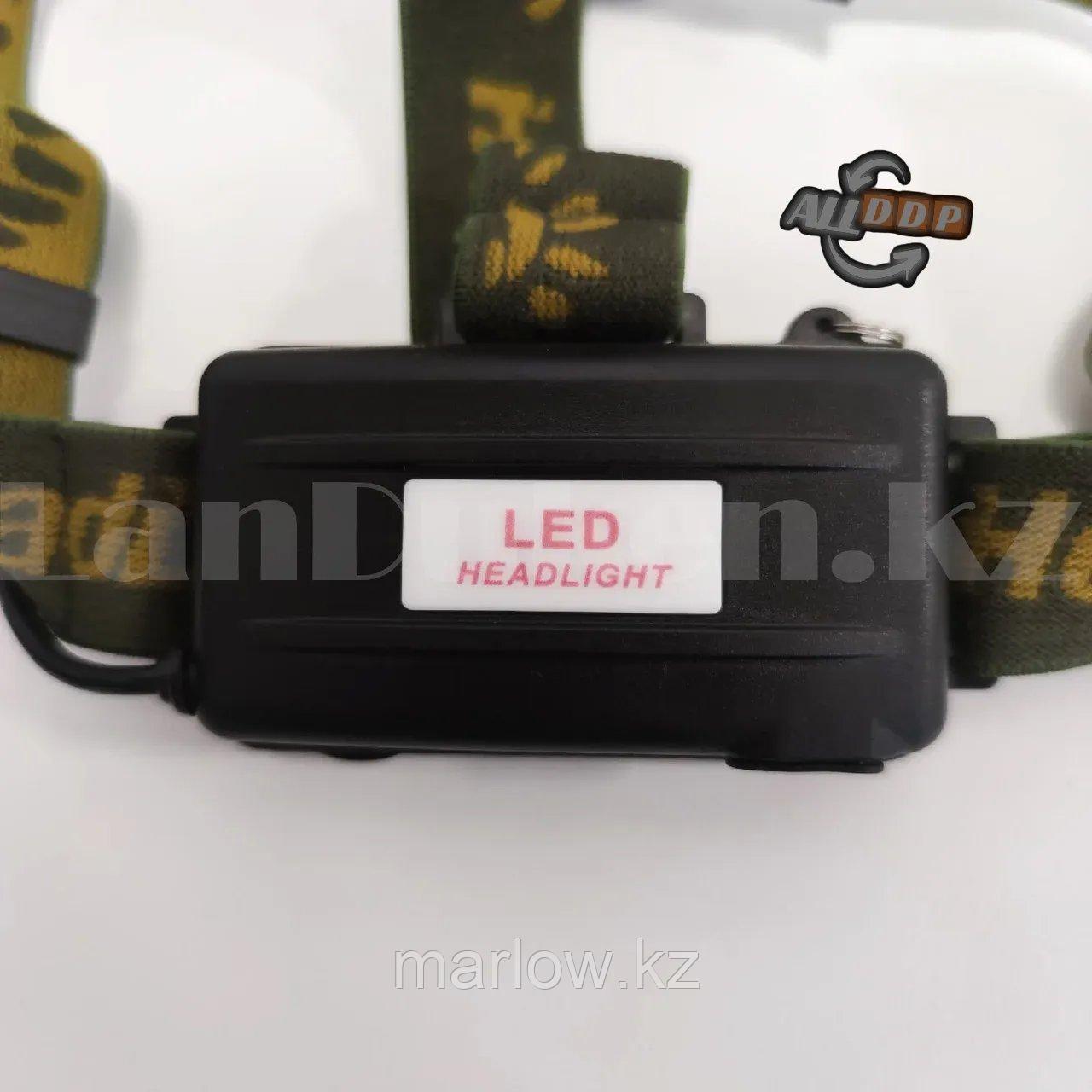 Налобный фонарь HEADLAMP 4LED с рассеивающей линзой 4 режима на аккумуляторе и батарейках К-12 - фото 6 - id-p111453223