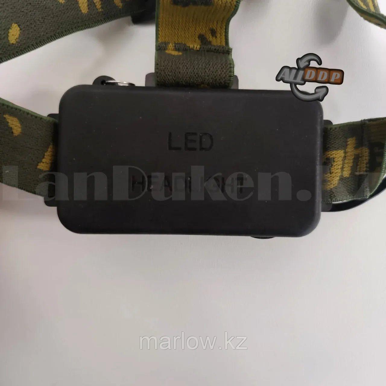 Налобный фонарь HEADLAMP 4LED с рассеивающей линзой 4 режима на аккумуляторе и батарейках К-12 - фото 9 - id-p111453223