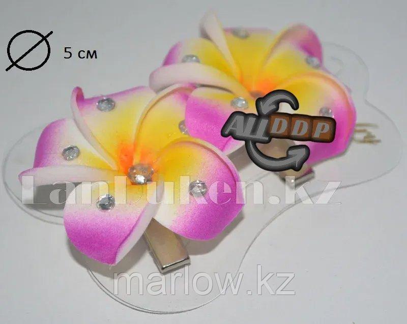 Заколка зажим со стразами "Гавайский цветок" (сиреневая) 2 штуки - фото 1 - id-p111453260