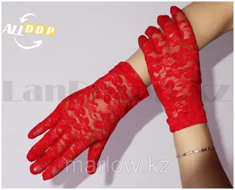 Перчатка Сетка капроновые ажурные с вышивкой короткие красная - фото 4 - id-p111460213