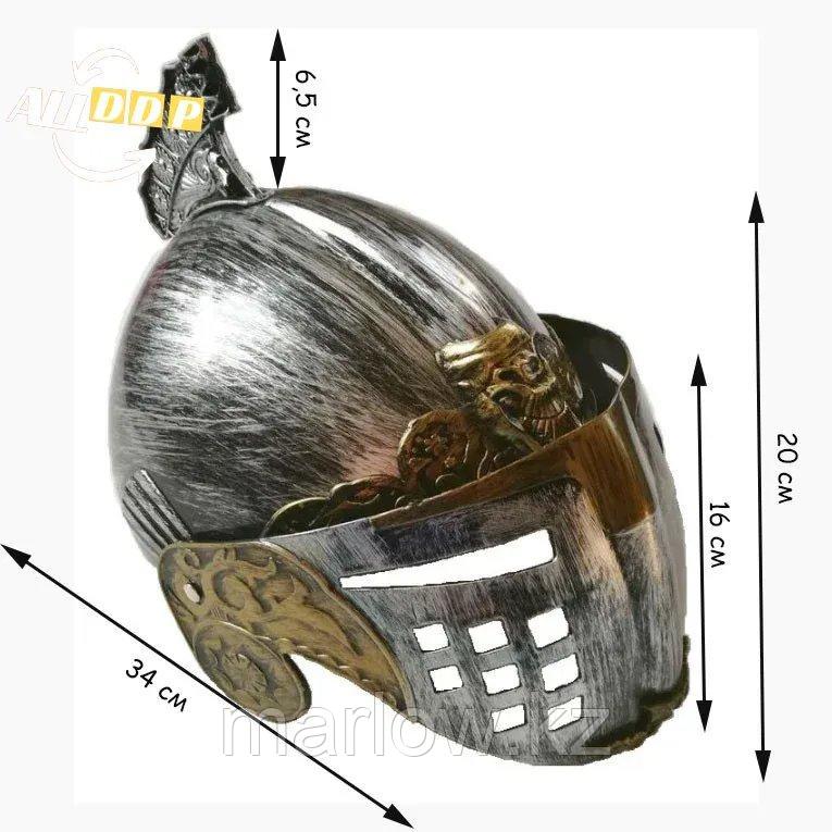 Рыцарский шлем с подвижным подъемным забралом бутафория серебристый с медными вставками - фото 2 - id-p111460214