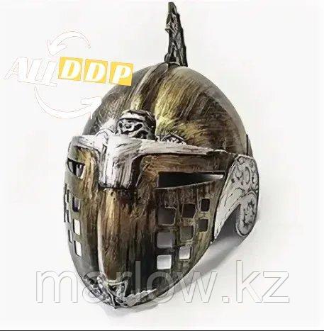 Рыцарский шлем с подвижным подъемным забралом бутафория серебристый с медными вставками - фото 5 - id-p111460214