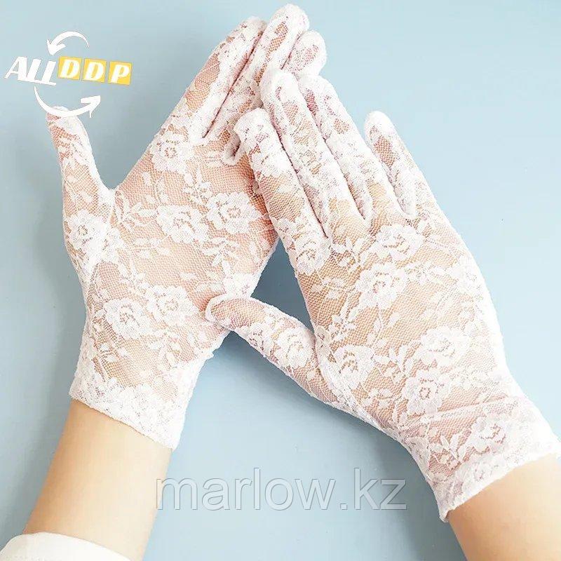 Перчатки Сетка капроновые ажурные с вышивкой короткие белые - фото 4 - id-p111460217