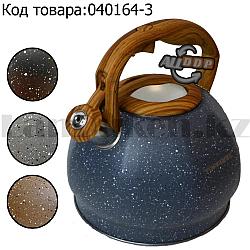 Чайник для кипячения воды со свистком эмалированный с подарочной сумкой в комплекте 3 литр цвет мокрый асфальт