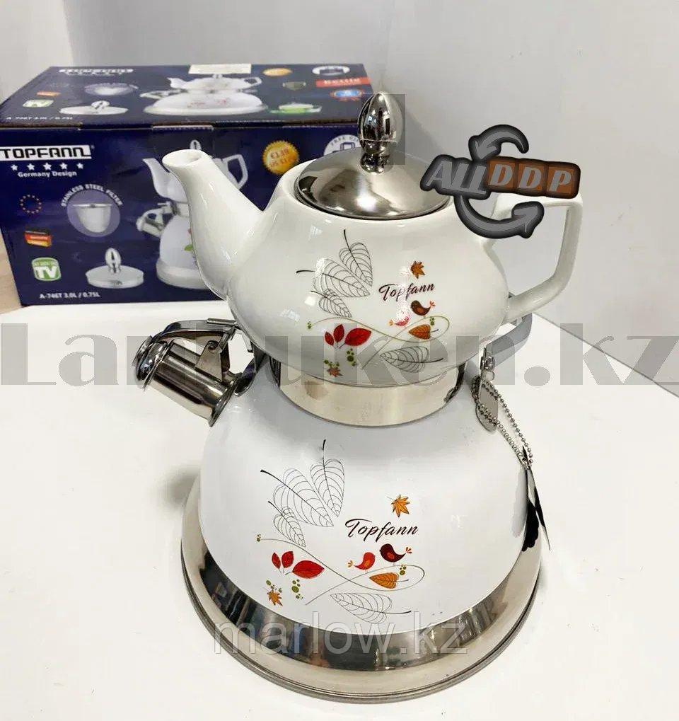Набор чайный двойной чайник для кипячения воды со свистком и заварочный чайник с ситом керамика Осенние листки - фото 8 - id-p111453287