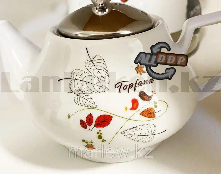 Набор чайный двойной чайник для кипячения воды со свистком и заварочный чайник с ситом керамика Осенние листки - фото 10 - id-p111453287