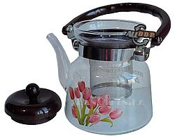 Заварочный стеклянный чайник для чая и кофе 900 ml (Cofee and tea), заварной чайник, чайник для плиты