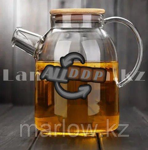 Чайник заварочный стеклянный с ситом на носике и деревянной крышкой 1,5 L для чая и кофе - фото 1 - id-p111453357