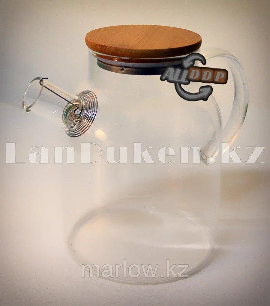 Чайник заварочный стеклянный с ситом на носике и деревянной крышкой 1,5 L для чая и кофе - фото 4 - id-p111453357