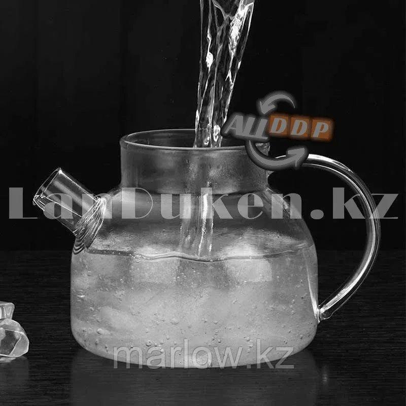 Чайник заварочный стеклянный с ситом на носике и деревянной крышкой 1 L для чая и кофе - фото 2 - id-p111453358