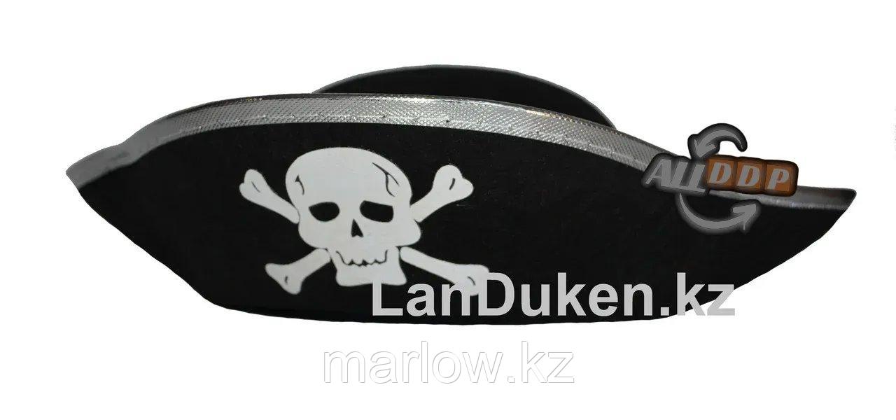 Карнавальная пиратская шляпа с серебристой тесьмой (шляпа пирата) - фото 1 - id-p111453362