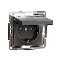 Розетка с заземлением SE EPH3100171 Asfora с крышкой механизм антрацит