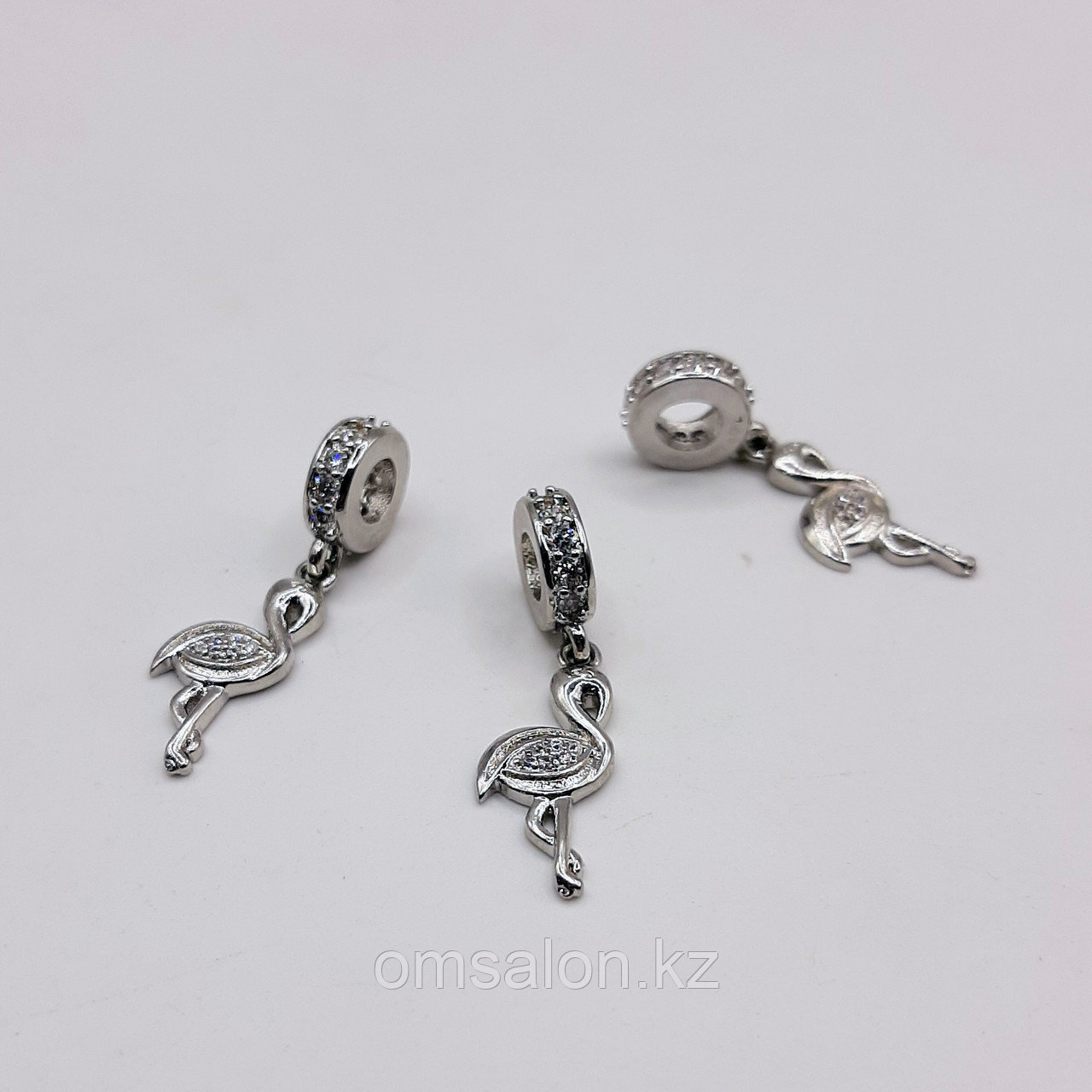 Навеска Фламинго, на бэйле, с фианитами, 20х8мм, фото 1