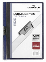 Папка пластиковая "Durable", 30л, А4, стальной клип, серия "Duraclip", синяя