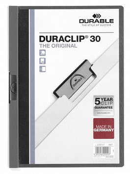 Папка пластиковая "Durable", 30л, А4, стальной клип, серия "Duraclip", серая