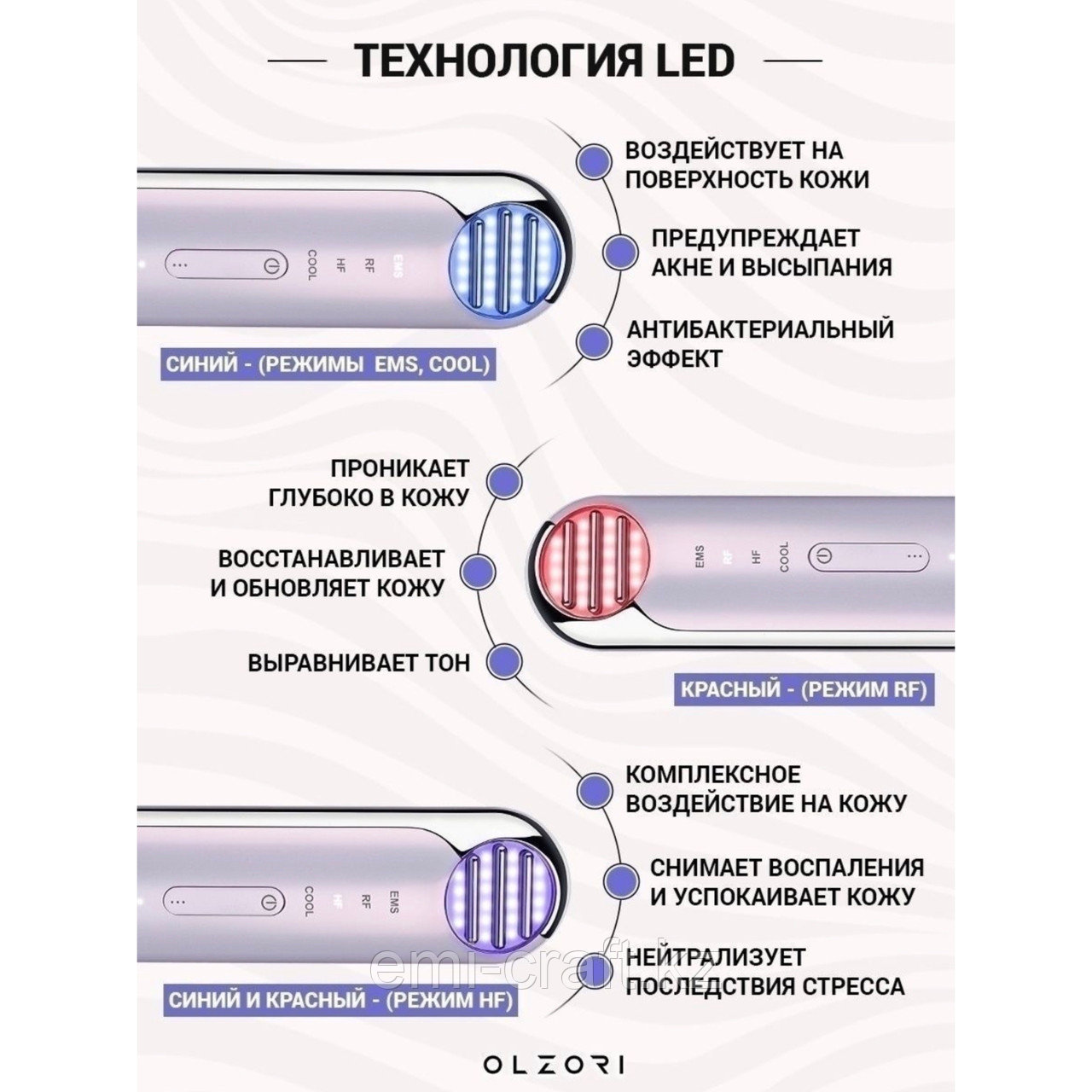 Olzori Splando Прибор для лица 5 в 1: RF лифтинг, EMS токи, HF питание, охлаждение и LED-терапия - фото 4 - id-p110883848