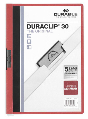 Папка пластиковая "Durable", 30л, А4, стальной клип, серия "Duraclip", красная - фото 1 - id-p111587701