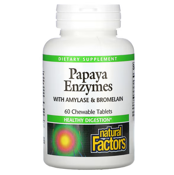 Ферменты папайи с амилазой и бромелаином, 60 жевательных таблеток, Natural Factors - фото 1 - id-p111593901