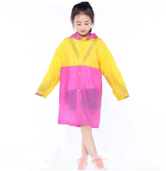 Дождевик детский из непромокаемой ткани с козырьком на капюшоне складным отсеком для рюкзака YH868 желтый роз., фото 1