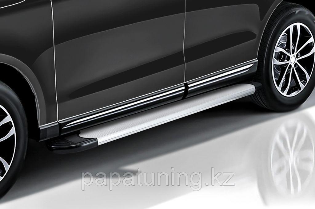 Пороги алюминиевые Slitkoff "Optima Silver" 1800 серебристые Nissan TERRANO (2014-) - фото 1 - id-p111050608