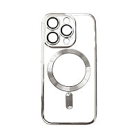 Чехол на iPhone 15 Pro с MagSafe прозрачный с серебряной окантовкой