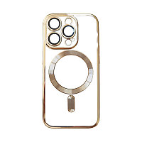 Чехол на iPhone 15 Pro с MagSafe прозрачный с золотистой окантовкой