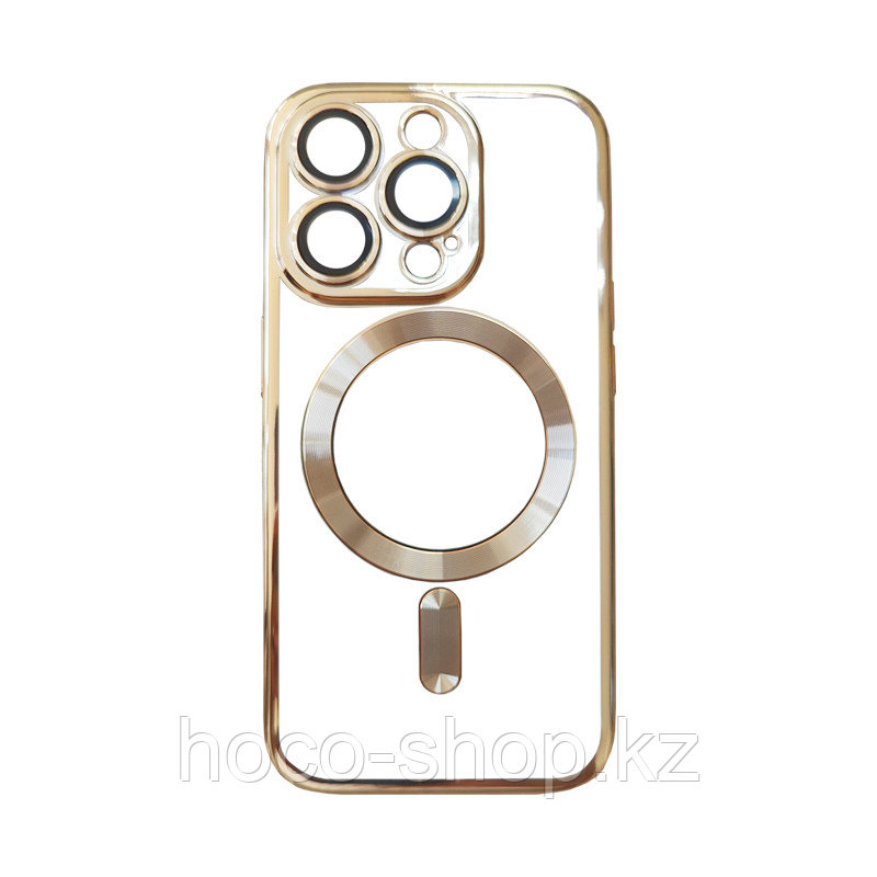 Чехол на iPhone 15 Pro с MagSafe прозрачный с золотистой окантовкой - фото 1 - id-p111598165