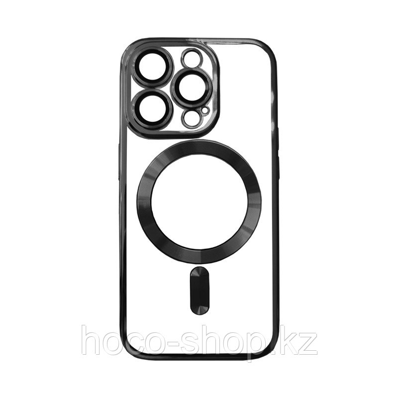 Чехол на iPhone 15 Pro с MagSafe прозрачный с черной окантовкой