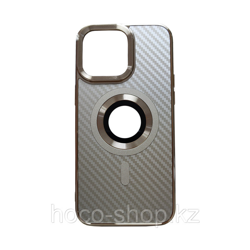 Чехол на iPhone 15 Pro Max с MagSafe под карбон золотистый