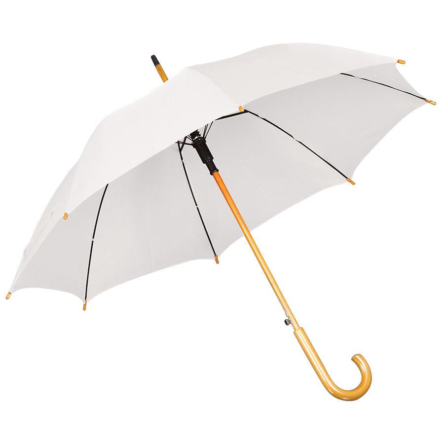 Зонт-трость с деревянной ручкой, полуавтомат; белый; D=103 см, L=90см; 100% полиэстер - фото 1 - id-p111612400