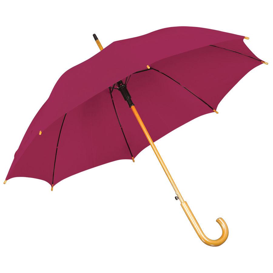 Зонт-трость с деревянной ручкой, полуавтомат; бордовый; D=103 см, L=90см; 100% полиэстер - фото 1 - id-p111612401