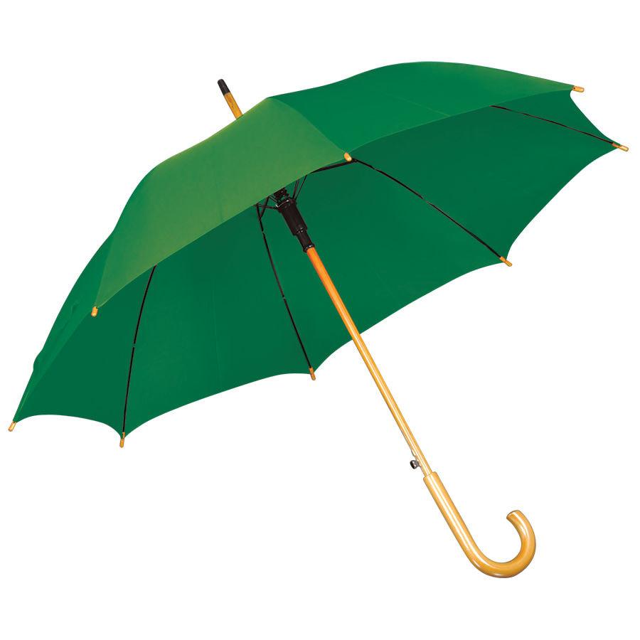 Зонт-трость с деревянной ручкой, полуавтомат; зеленый; D=103 см, L=90см; 100% полиэстер - фото 1 - id-p111612403